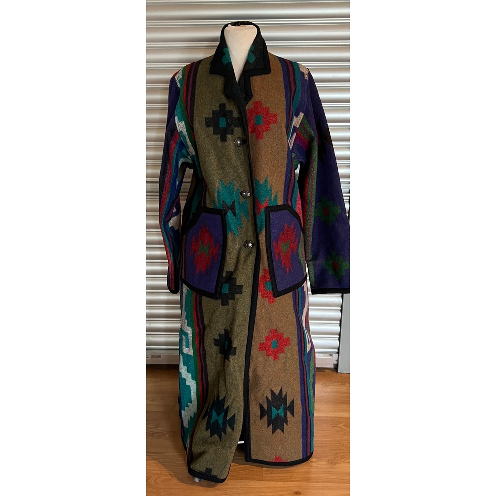 Southwestern Pendleton Wool Duster Coat Reversible Buffalo Nickel Buttons